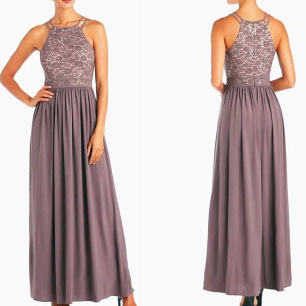 Nightway Lace-Top Gown Sequin Evening Formal Dress